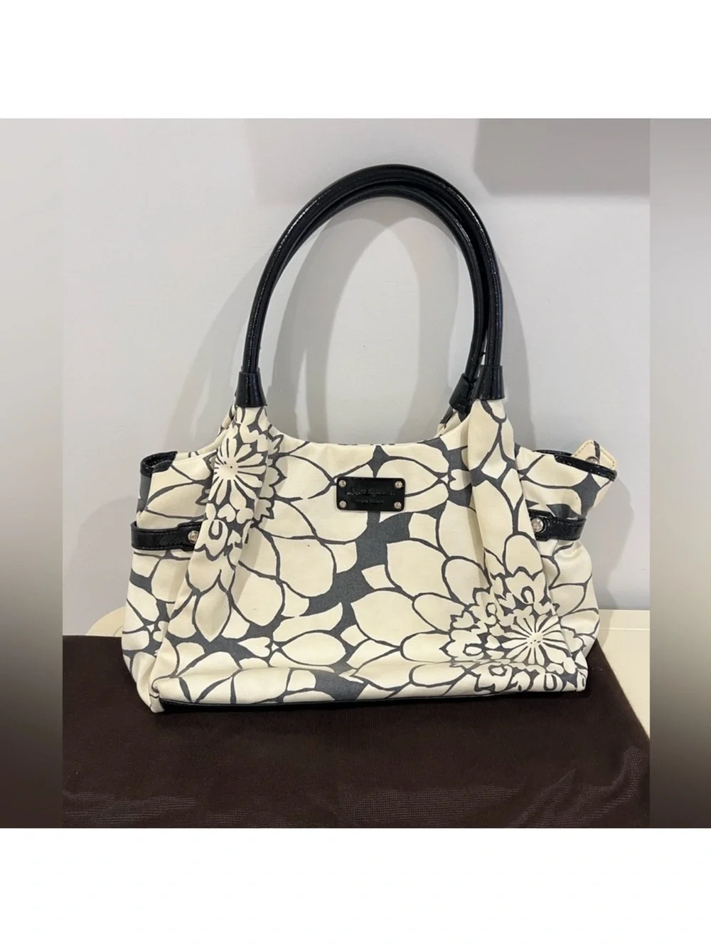 kate spade Black and Cream Floral Canvas Tote